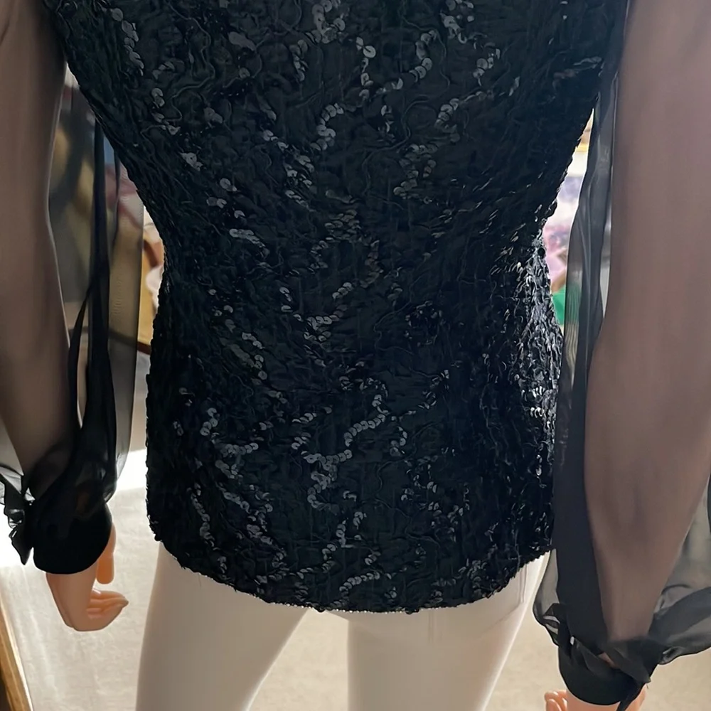 NWOT Vintage Black Sequin and Chiffon Statement Blouse J. Benjamin